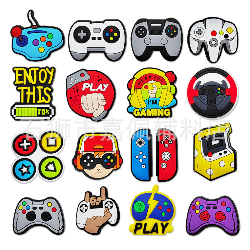 

Anime charms wholesale childhood memories game controller 17colors funny gift cartoon croc charms shoe accessories pvc decoration buckle soft rubber clog charms, Equally mixed colors