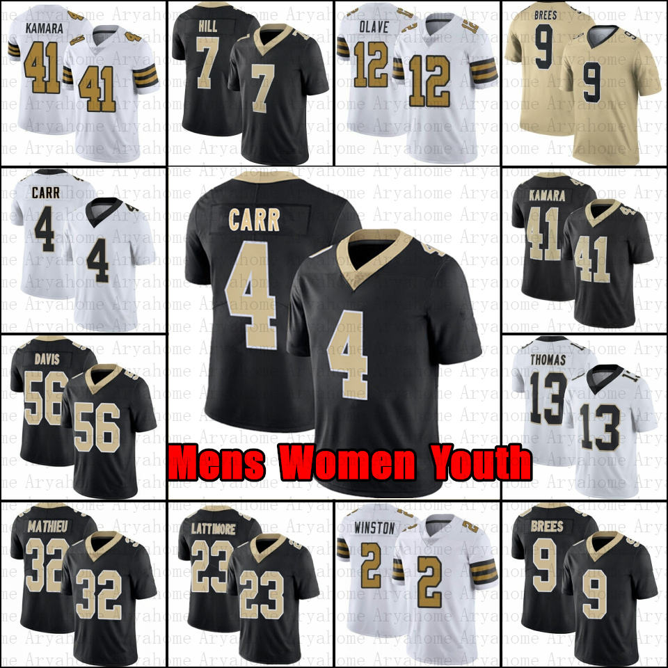 

Chris Olave 4 Derek Carr Football Jersey Alvin Kamara Drew Brees Jameis Winston Taysom Hill Michael Thomas Marshon Lattimore Saints Demario Davis Tyrann Mathieu, Mens