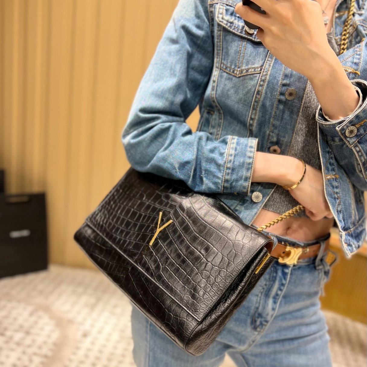 

Designer Bag Women Shoulder Bag Handbag Purse KATE Cross Body CHAIN BAG IN crocodile and suede Messenger Bag, Chain strap 11