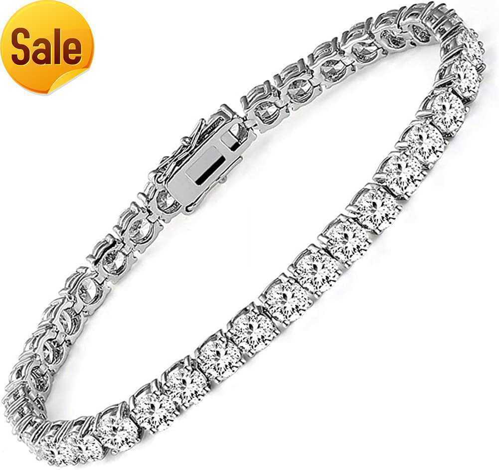 

18k White Gold Plated Zircon Tennis Bracelet 4mm Square Crystal Zircon Charm Bracelet Suitable for Women and Men Gold Plated Copper Square Crystal Haoshi