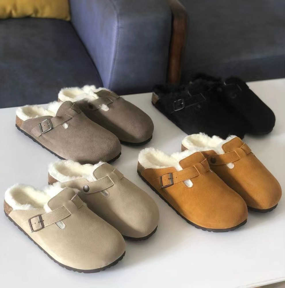 

Sandals Boston Shearling fur mule slipper Designer Clogs Suede Leathe Slippers Wook Fur Cork Flat Slides Fashion Clog Arizona Mayari men Motion current 55ess, Fur 01