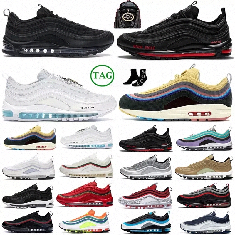 

97s Running Shoes airmax 97 Trainers Sports Sneakers Red Black Triple White Reflective Bred Game Royal Bullet Silver Aurora Man Woman air max 97 shoe, 97 36-45 (19)