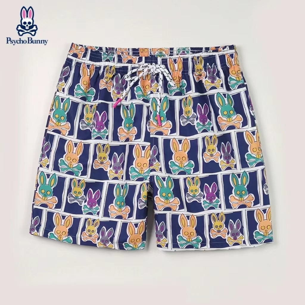 

psycho bunny designer mens beach skull rabbit flower pants european and american surfing quick drying home shorts asian size L-3XL QXIG