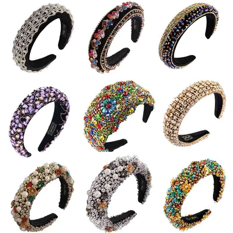 

Baroque Sparkly Padded Rhinestone Headbands for Women Full Crystal Headbands Wide Hairband Headwear Hair Accessories hipl822