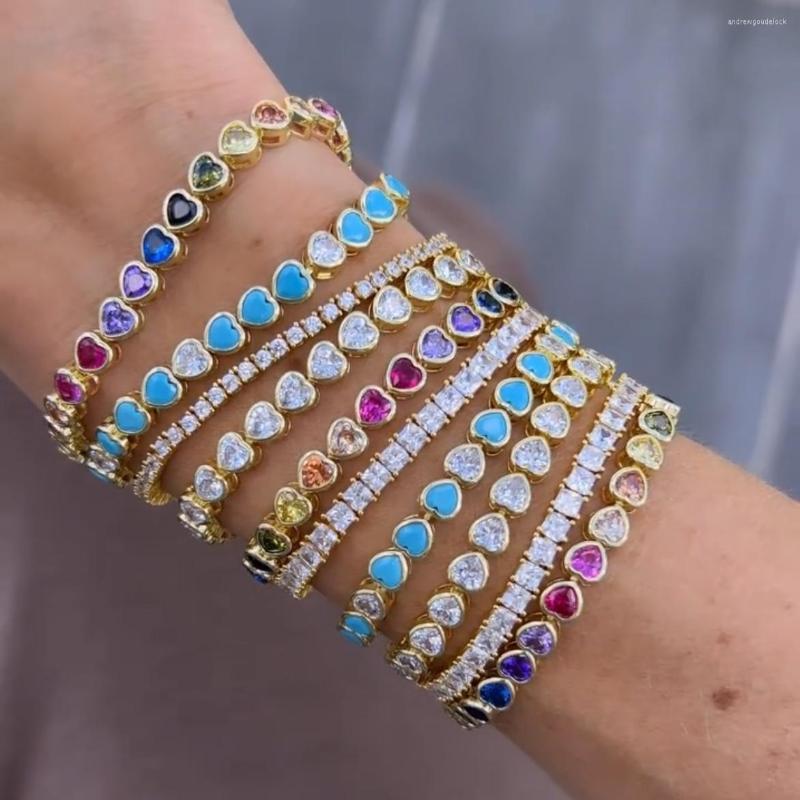 

Charm Bracelets Gold Plated Colorful Summer Jewelry Blue Turquoises Heart Shaped Stone Tennis Chain Fashion Women Bracelet