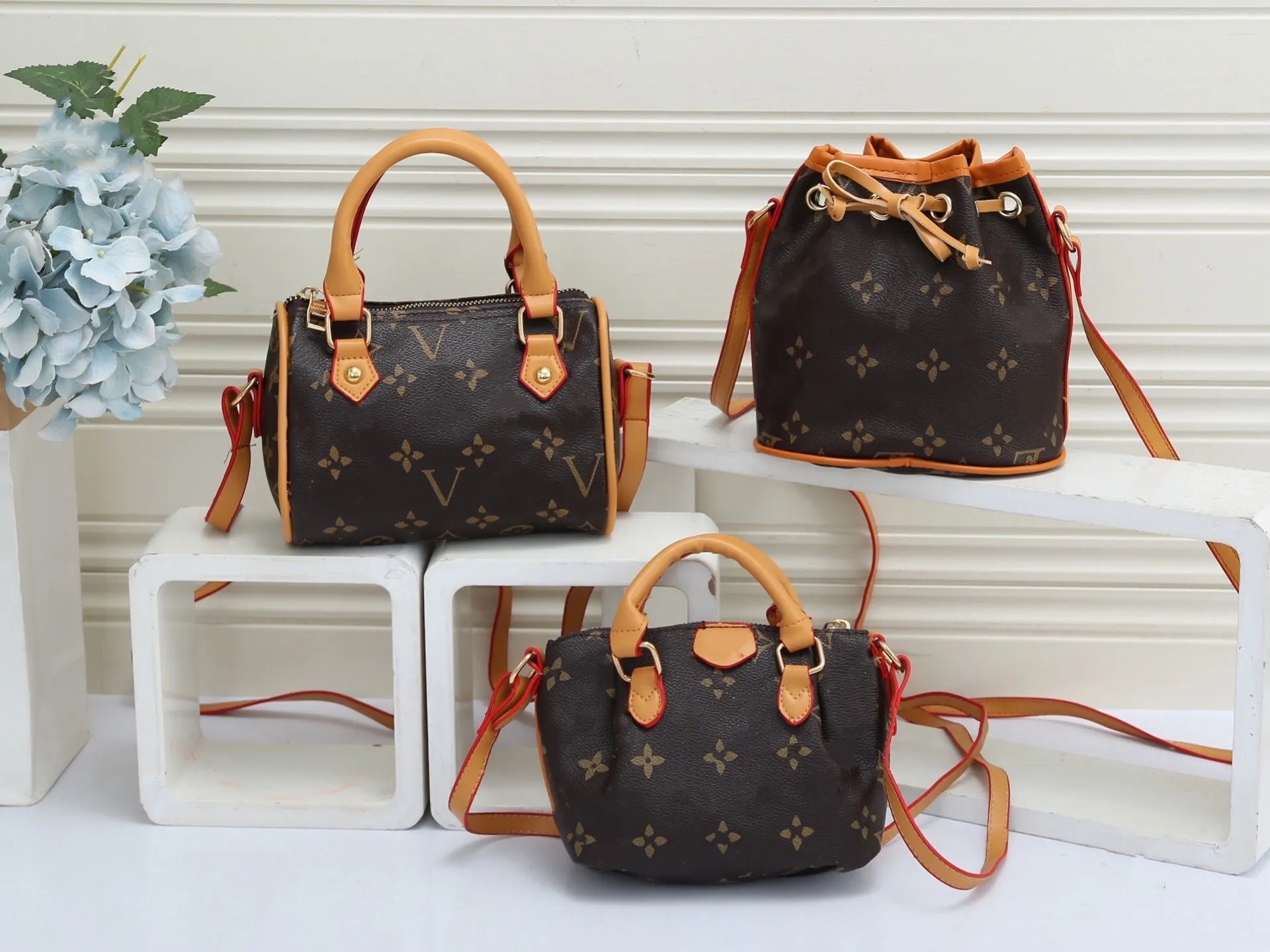 

MT Luxury Nano Speedy Alma NOE Bag 3 Sets in 1 Trio Mini Icones Crossbody Shoulder Purses Leather strap Monograms 3 Wallets Lady Crafted Gift Totes Handbag, Brown