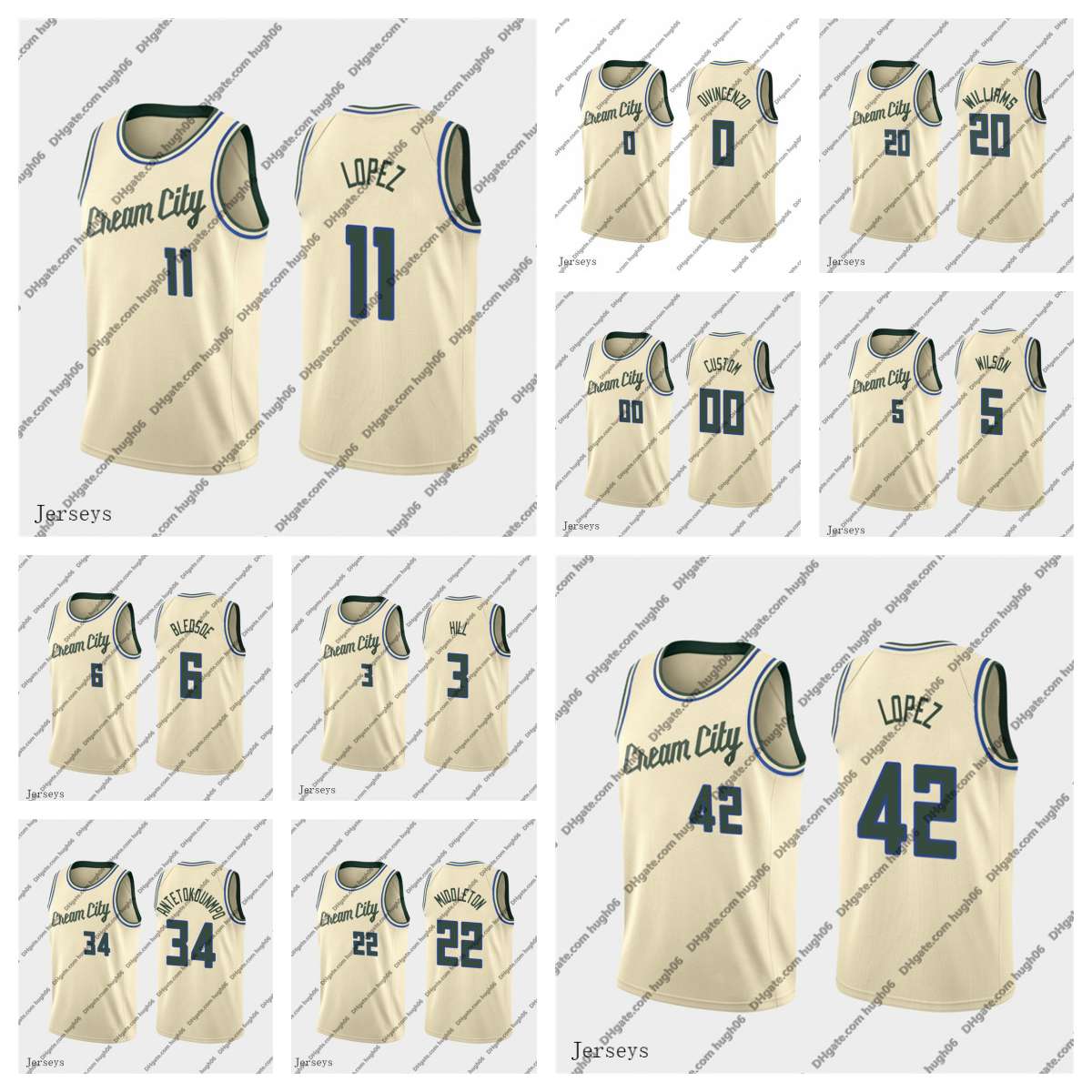 

Milwaukee''Bucks''Men Jersey 34 Antetokounmpo 22 Middleton 11 Lopez 20 Williams 5 Wilson Khris Giannis Brook City''NBA''Edition Cream Basketball Jerseys, #10