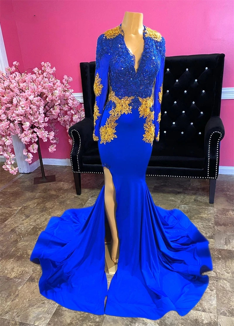 Robes de bal de sirène bleu royal 2024 Appliques de lace