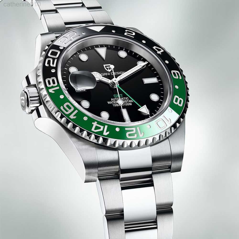 

Wristwatches 2022 PAGANI DESIGN New Business Left Crown Men Mechanical Wristes M Waterproof Sapphire Glass PD-1662 GMT for Men G230502, Black green