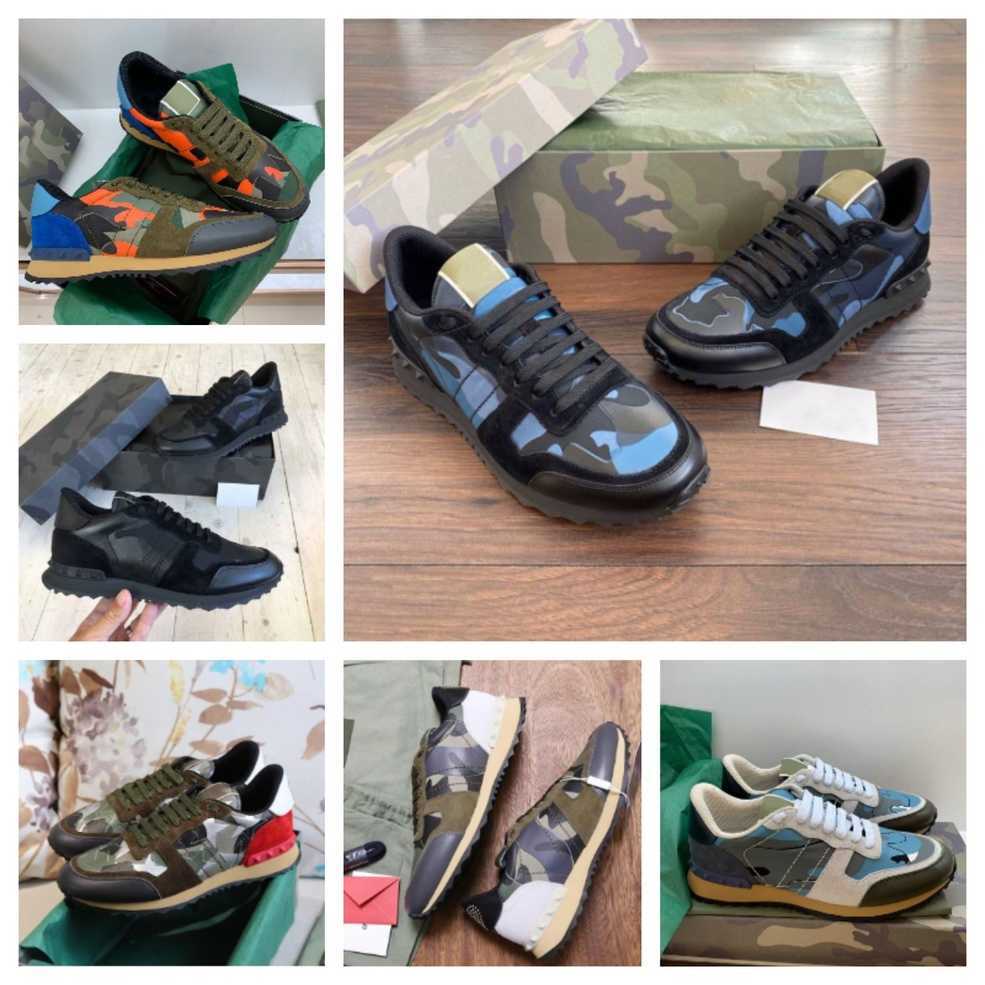 

shoe Valentinoity Luxury Sports runner Studded Camouflage leather sneaker mens casual rivets shoes camo genuine nice A quality 38-46