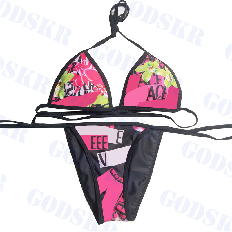

Pink Pattern Swimwear Womens Bikini Letter Logo Swimsuit Fashion Ladies Split Bathing Suit, Pls contact me real pic