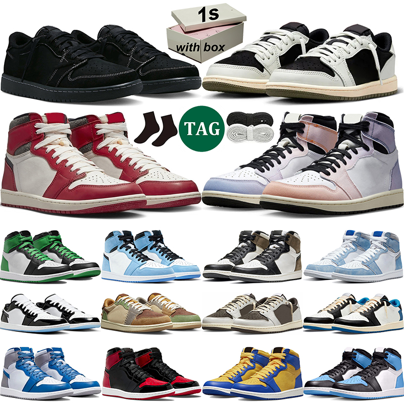 

With Box 1s low Basketball Shoes men women Olive Black Phantom Reverse Mocha Concord University Blue Chicago Lost Found jumpman 1 retro Skyline mens trainer, # 45