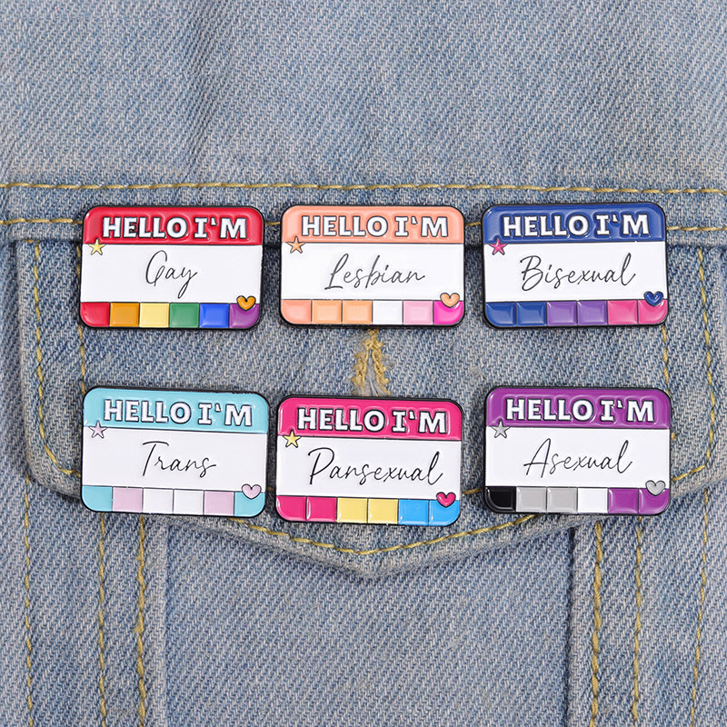 

Hello I'm LGBT Enamel Pins Custom BI Pan Asexual Trans Gay Lesbian Brooches Lapel Badges Pride Rainbow Color Dialog Box Jewelry, Color #1