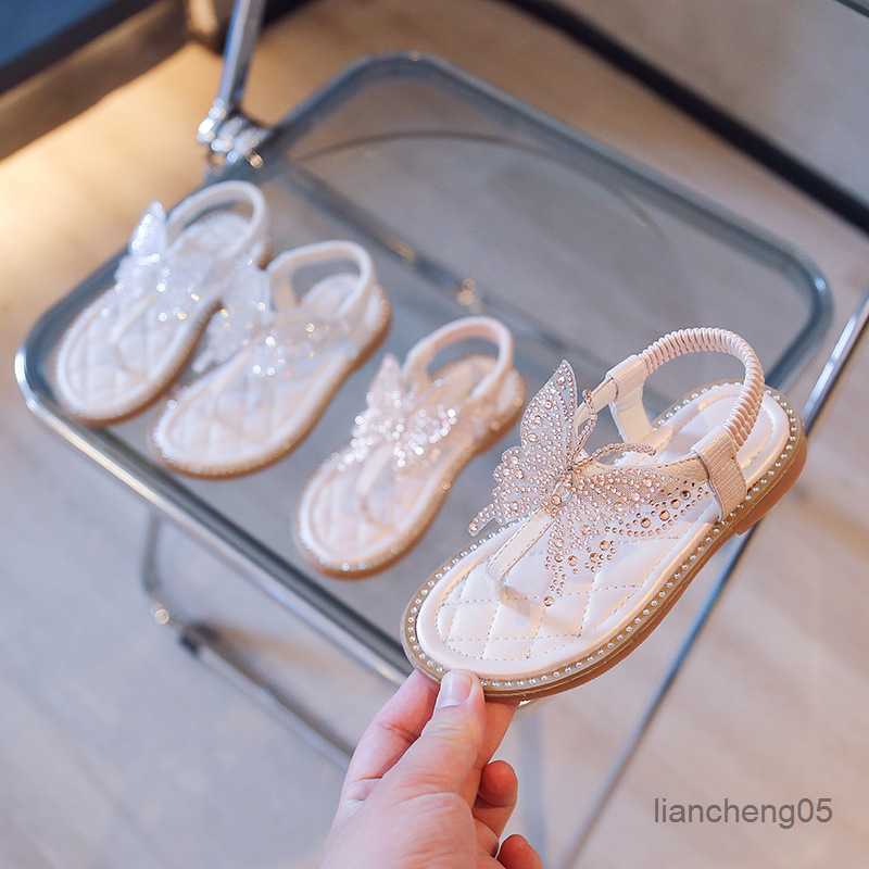 

Sandals Rhinestone Butterfly Shoes for Kids Girls Flip Jelly Sandals Shoes Child Slip on Flat Sandals Little Girl Footwear, Silver