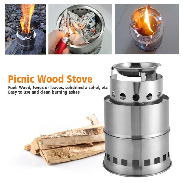 Outdoor Wood Stove Backpacking Portable Survival Wood Burning Camping Stove Cooking Picnic BBQ Cooking Accessory-image-862721356
