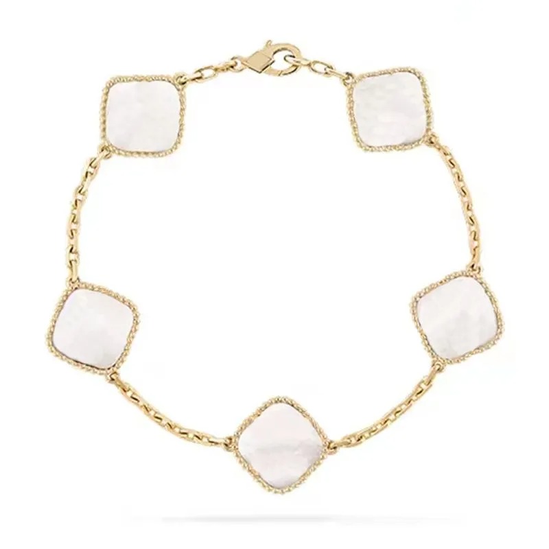 

Vintage sweet van four clover Charm Bracelets Bangle Chain 18K Gold Agate Shell Mother-of-Pearl for Women&Girl lucky Wedding Mother' Day Jewelry Love bracelet gifts