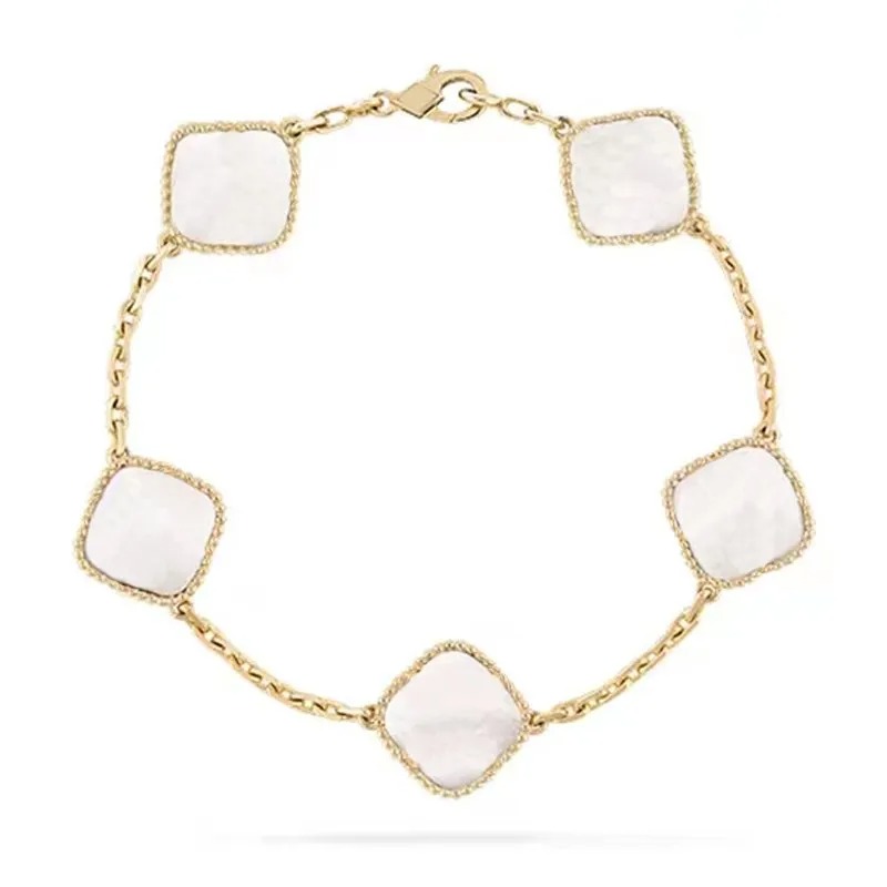 

Vintage sweet van four clover Charm Bracelets Bangle Chain 18K Gold Agate Shell Mother-of-Pearl for Women&Girl lucky Wedding Mother' Day Jewelry Love bracelet gifts