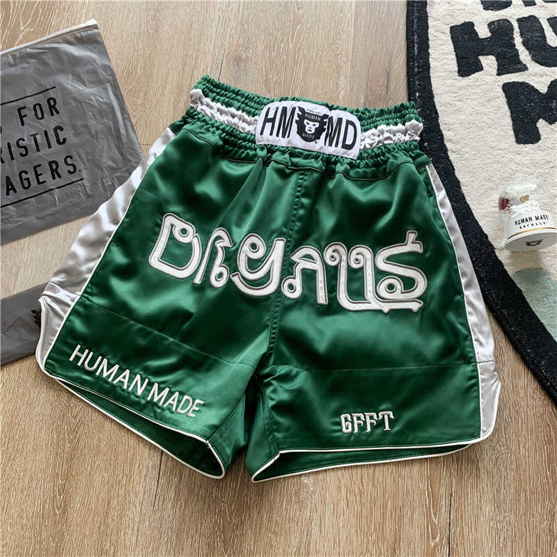 

Men's Shorts Green Men Human Made Boxer Shorts Embroidered Ape Head Letters Elasticity Sport Basketball Shortpant V Shape Straight Breeches J230503