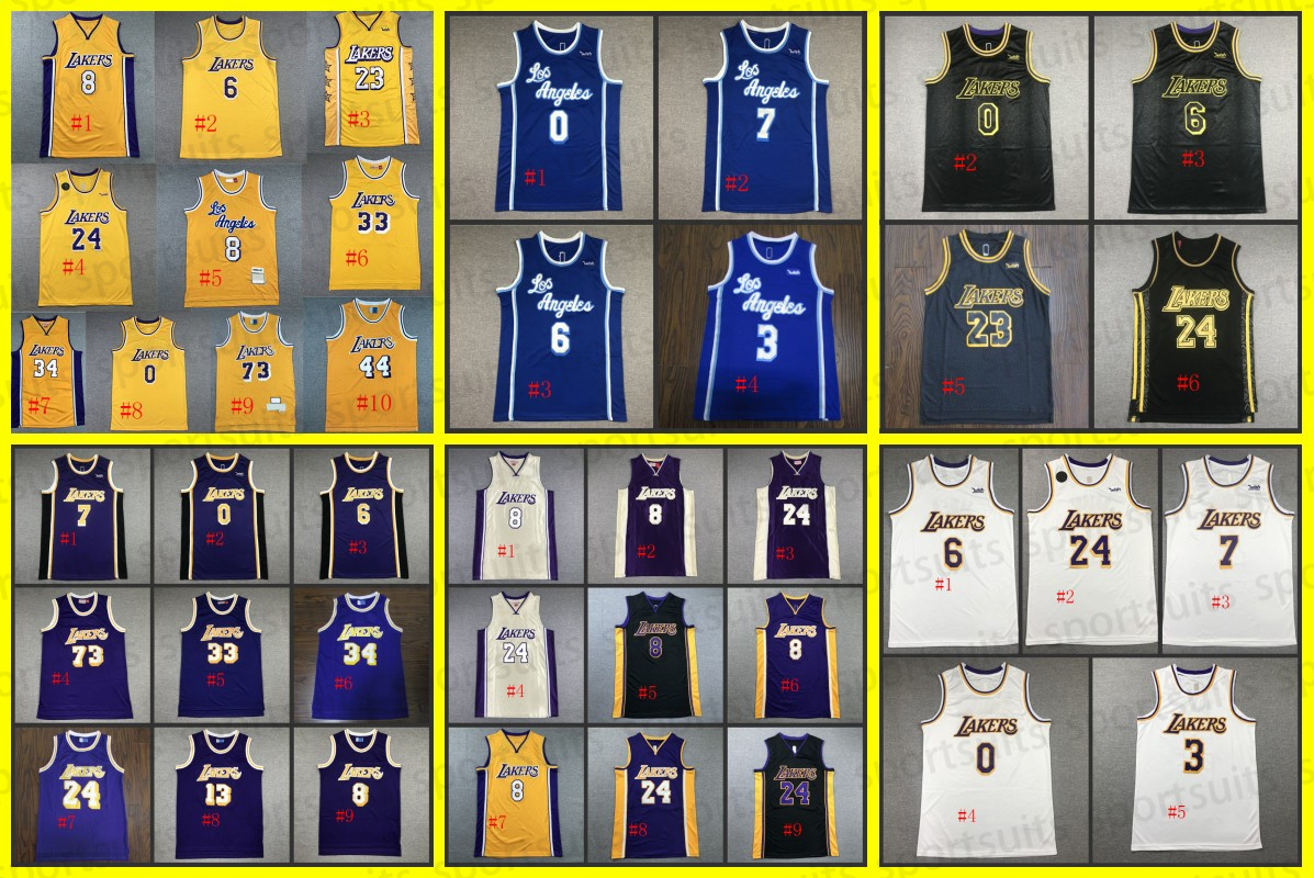 

22-23s customizable basketball jersey men women youth jersey black and white yellow purple blue 34 8 23 6 James 1 Russell 3 Davis 24 Bryant Lakerr Basketball Jerseys