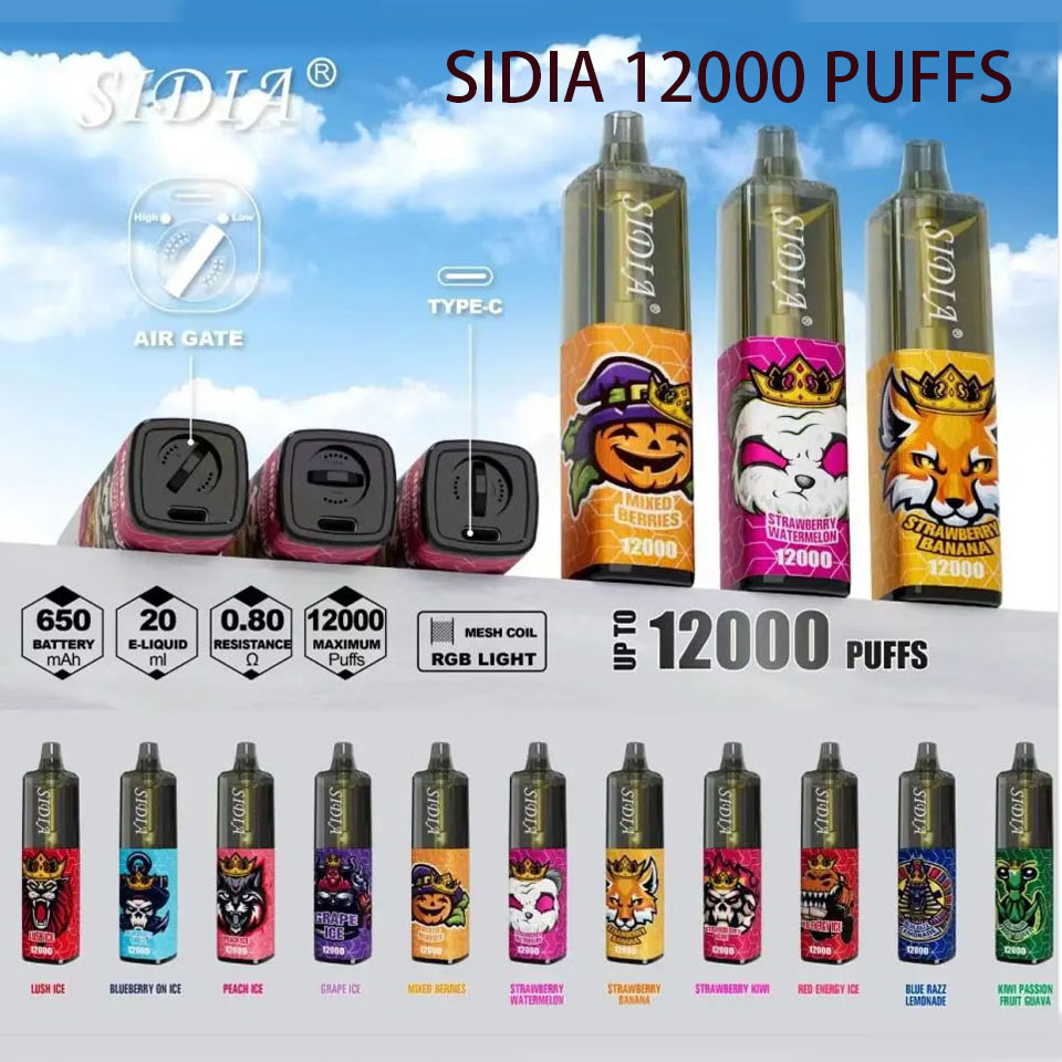 

Sidia 12000 puffs Disposable vape Pen kit 11 flavors 12000Puff Rechargeable 650mAh Battery Prefilled 20ml Cartridge Pod 12k puff Vapor Stick with Air Gate, Tell us your flavors