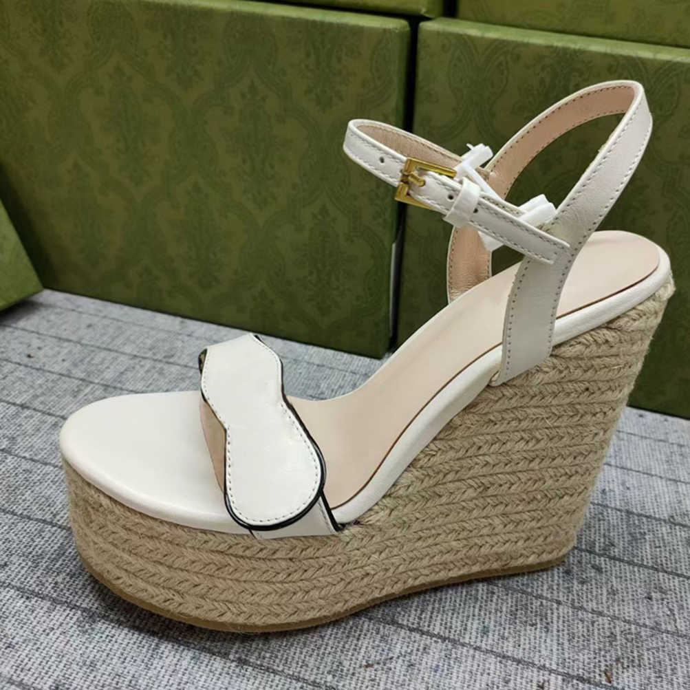 

sandal Black Heels ggs''gg platform espadrille Designer leather High Wedge Double G sandals Summer Women Beach Sexy Wedding Shoes With Box 35-42 NO291, Color 5