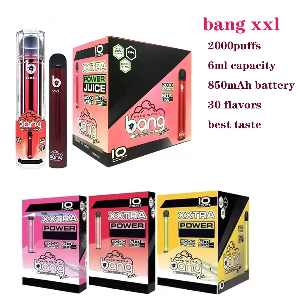 

Bang XXL 2000 Puffs Device Disposable Electronic Cigarettes bang Vape Pen 800mAh Battery 2% 5% 6% 20mg 50mg 60mg Pods Prefilled Vapors Kit Delivery Duty Paid 24 Flavors