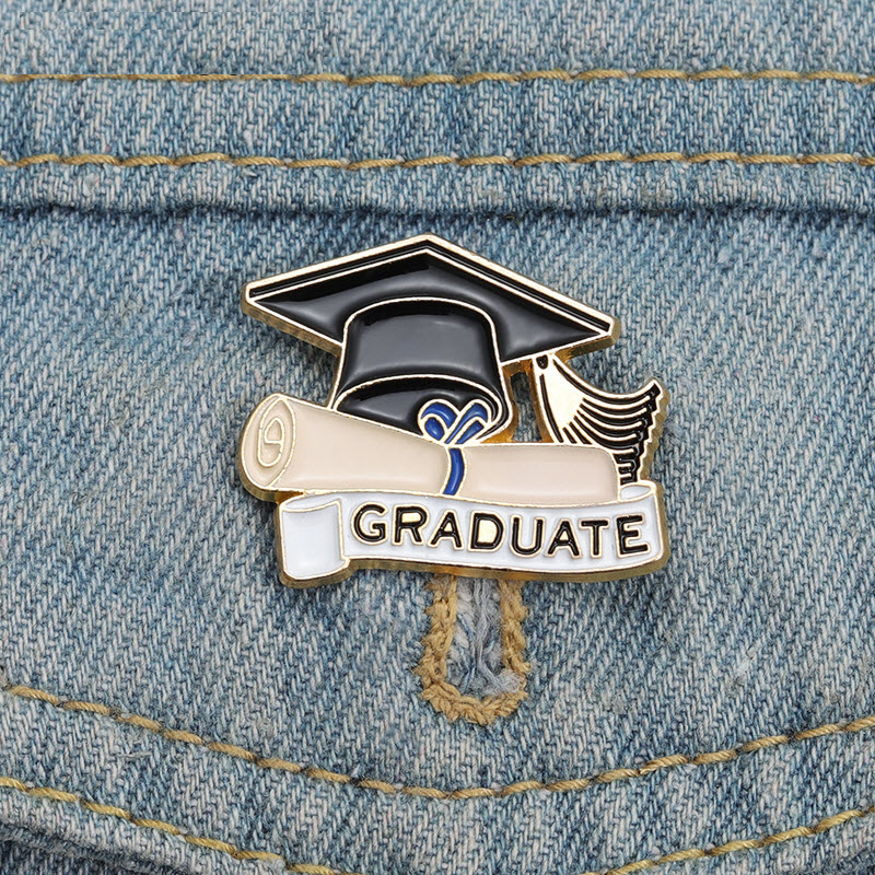 

Graduation Enamel Pins Custom Students Bachelor Cap Brooches Lapel Badges Best Wishes Jewelry Gift for Kids Friends, As picture