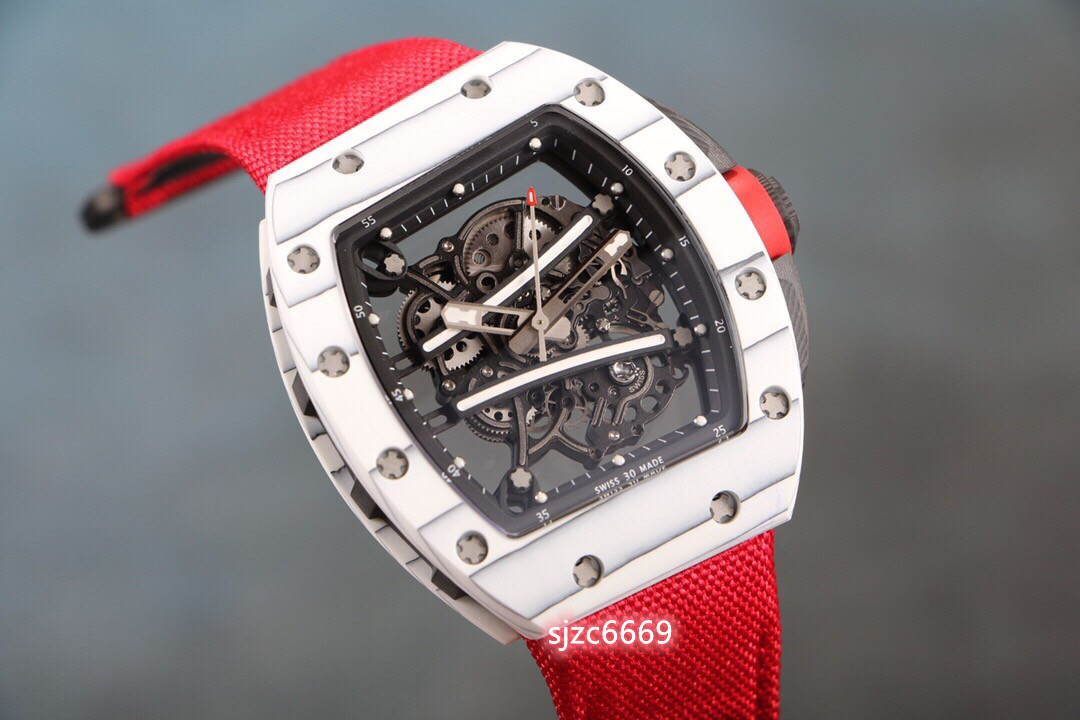 

RM61-01 Watch NTPT white composite carbon fiber material with all-in-one sapphire crystal glass mirror natural rubber strap, As shown