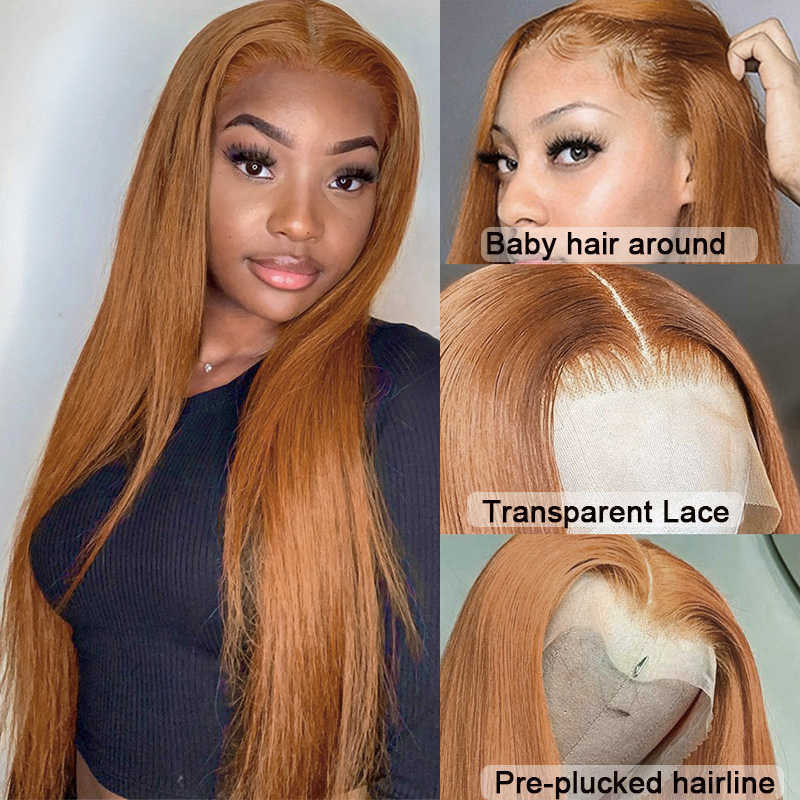 

Synthetic Wigs Ginger Brown Wig Straight Synthetic 13x1 t Part Lace s for Women Glueless Pre Plucked Hairline with Baby Hair Cosplay 230227, 30