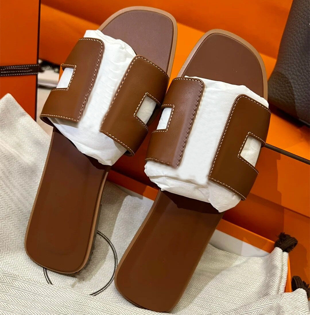 

Designer Slippers for Women Sandals Flat Heels Summer Beach Casual Shoes Real Cow Leather Brown White Black Flip Flops Letter Drag with Dust Bag More Colors 35-42, #28