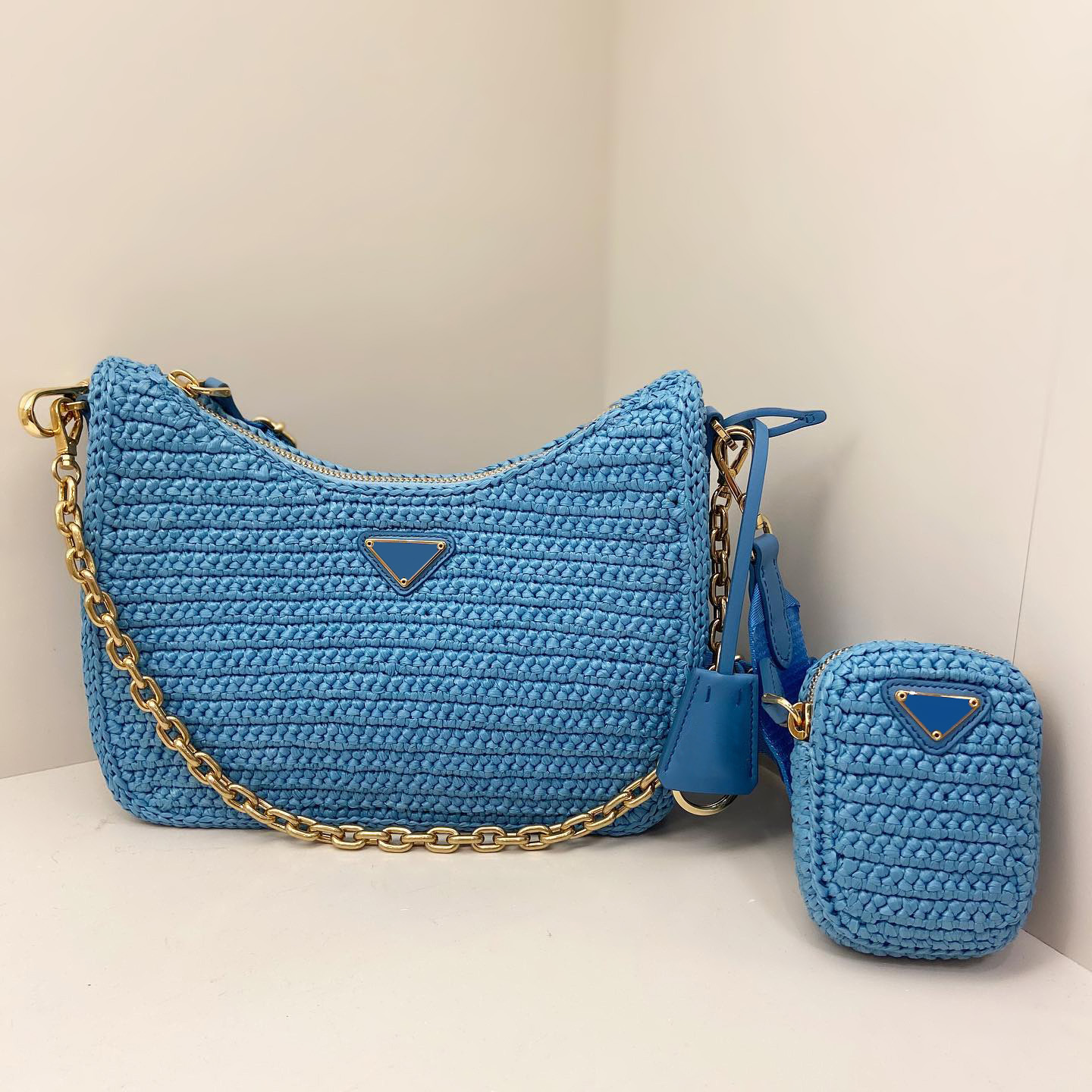

weave Straw Small Womens prad clutch Triangle Bags mens handbag Shoulder designer bag Top handle luxury sunshinen Crossbody bags classic tote garde zipper Beach bag, Green stripes