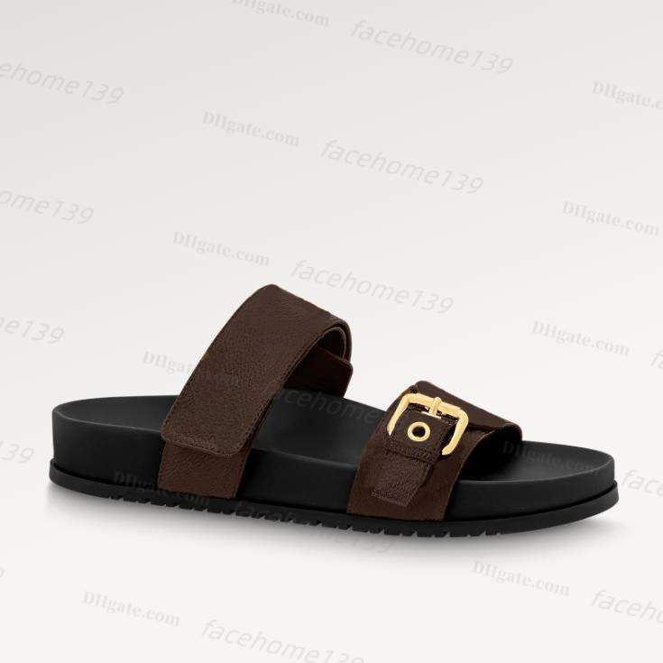 

bestselling Luxury sandals slippers Women bom BOM DIA FLAT MULE ladies fashion leather printed brown flowers Embossed canvas straps adjusted sandals slides, #4