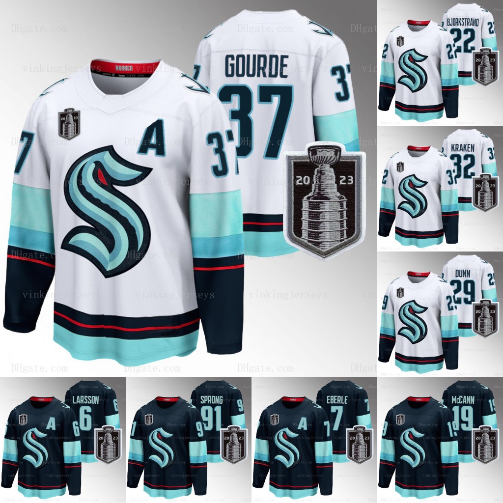 

Seattle 2023 Kraken Hockey Jersey Jaden Schwartz Adam Andre Burakovsky Larsson Ryan Donato Jared McCann Oliver Bjorkstrand Morgan Geekie Adam Larsson Vince Dunn, 2023 blue