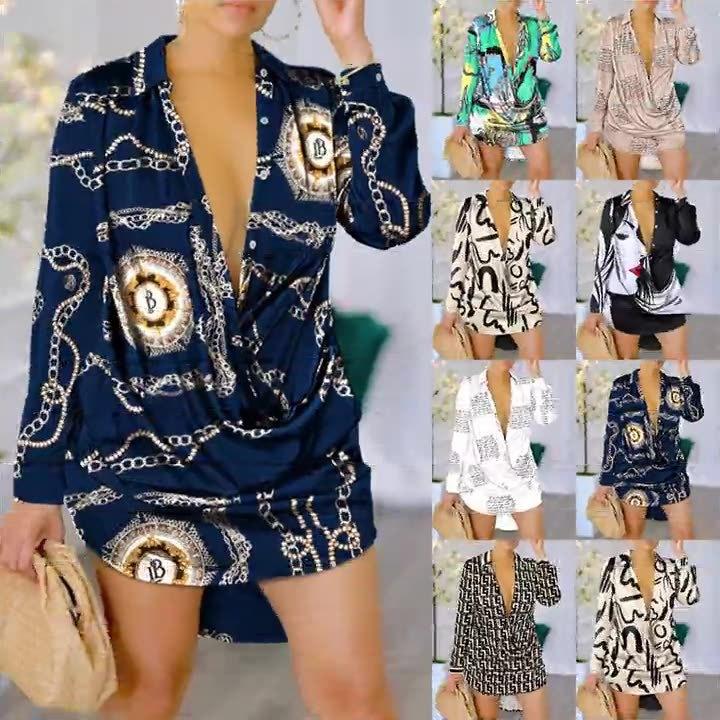 

Women's Blouses Casual Fashion 2023 Spring And Summer European American Women's V-neck Long Sleeve Loose Top Commuter Print Shirt