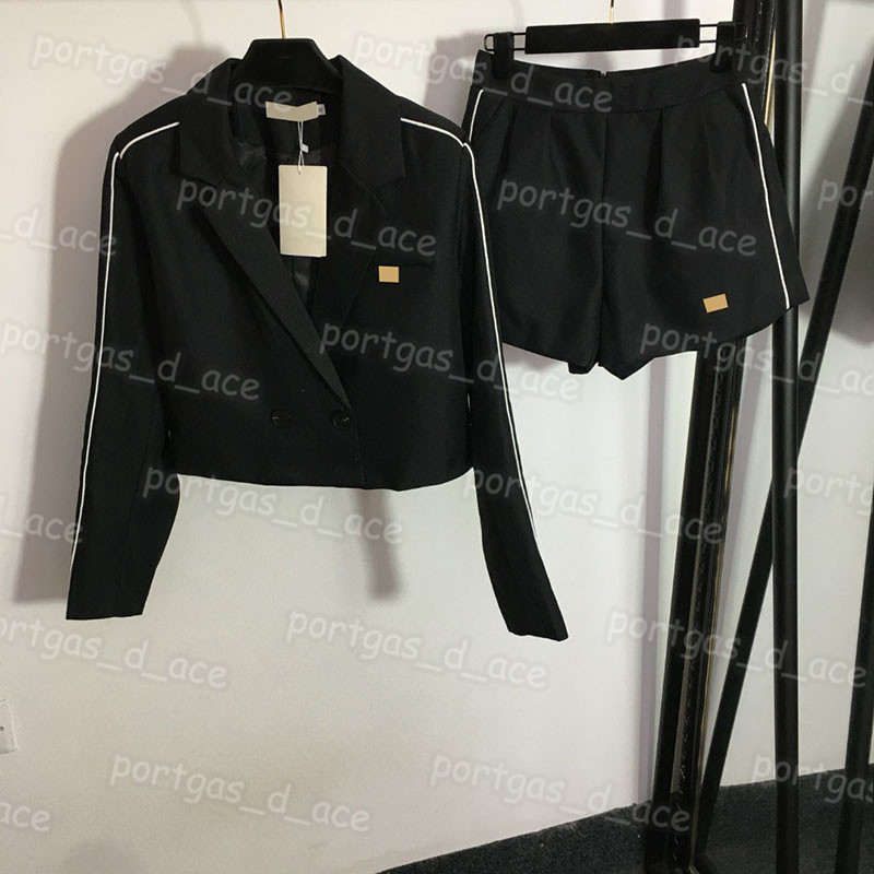 

Designer Women Coat Shorts Set Long Sleeve Blazer Shorts Vintage Fashion OL Suit Set, Black with label #20232028