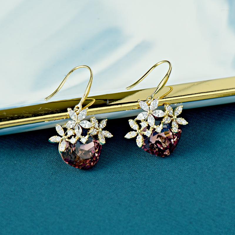

Stud Earrings Light Luxury Small Floral Amethyst Retro Zircon Niche Design Female