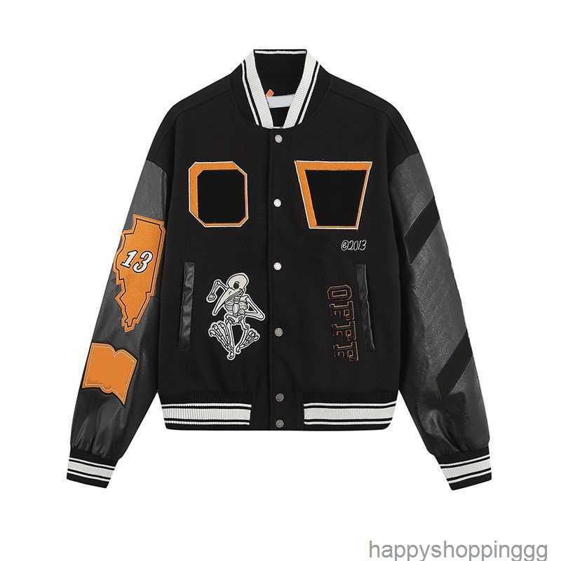 

Fashion Designer Skull Decal Baseball Jacket Wool Tweed Splicing Leather Sleeve Coats Embroidery Womens Hip Hop Style Winter Jacketsh3jl, #02