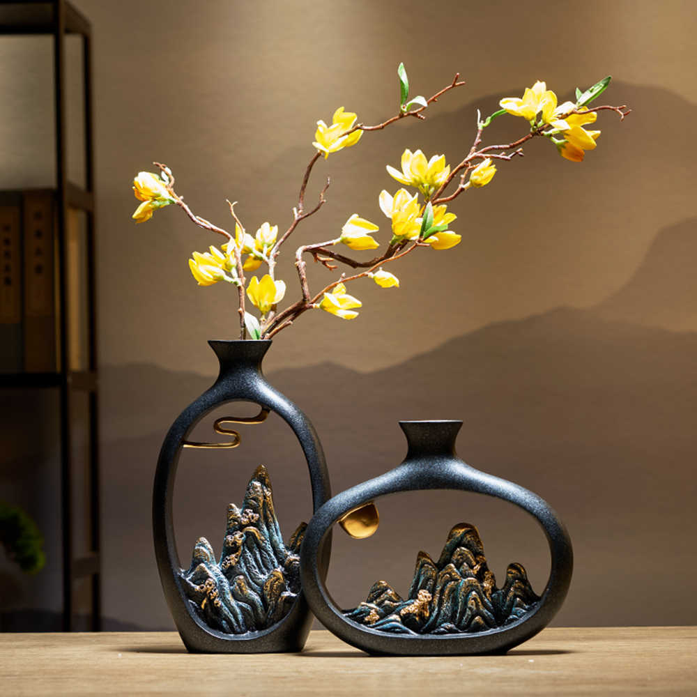 Vases Creativity Japanese style feng shui wealth vase office living room table decoration vases for home decoration accessories art gift P230503-image-862899058