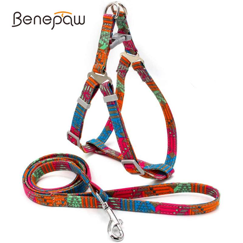 

Carrier Benepaw Durable Retro Bohemia Dog Harness And Leash Set Adjustable Comfortable Safety Pet Vest For Small Medium Large Breed
