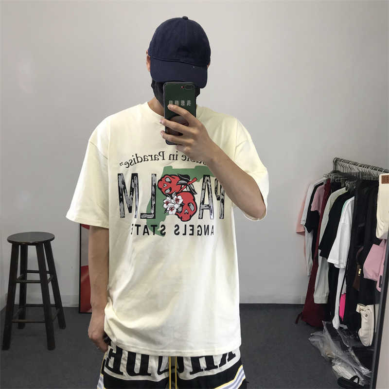

fashion clothing pa tees palmes angels gradient chest letter print men' women' short sleeve loose versatile casual t-shirt trend streetwear 1X, Black