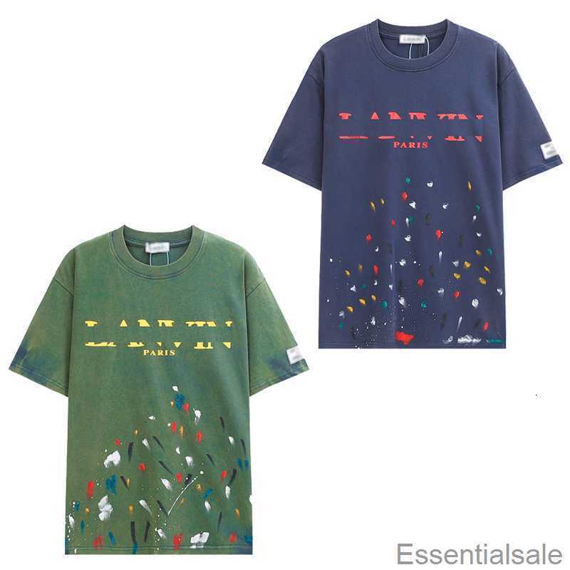 

2023 Designer Men's Womens Shorts Sleeves t Shirts Lanvins Summer T-shirts Cotton Hand Painted Luxury Splash Ink Graffiti Casual Loose Italy 2inc, Blue