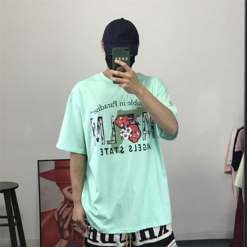 

fashion clothing pa tees palmes angels gradient chest letter print men' women' short sleeve loose versatile casual t-shirt trend streetwear 20, Black