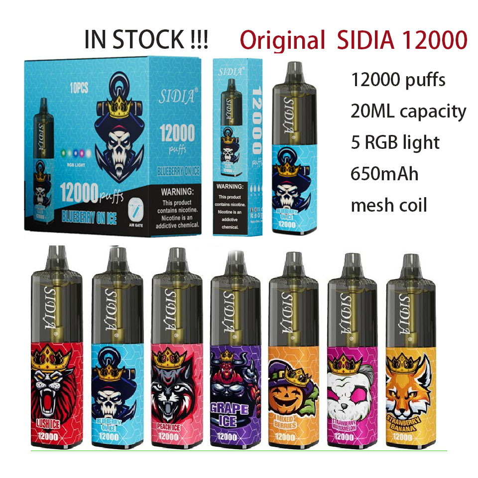 

Original SIDIA 12000 Puffs Disposable Vape Pen E Cigarette 650mAh Rechargeable Battery Airflow Control Mesh Coil 20ml Prefilled Pod 12K Big Vapor Kit 11 colors, Pick your flavors