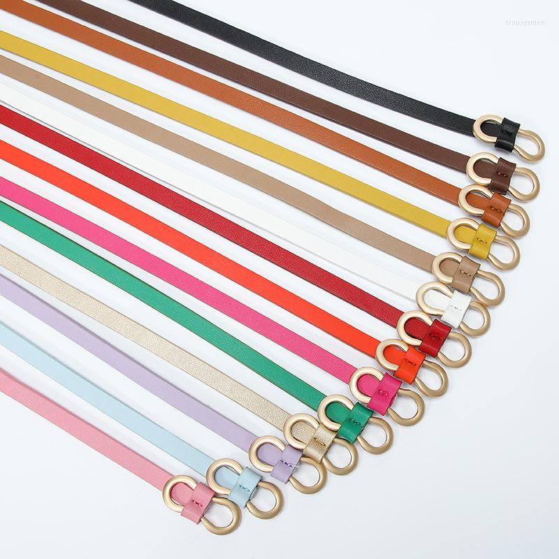 

Belts Women Belt Simple Versatile No Hole PU Decorative Thin Solid 8-shaped Buckle Girls Summer Shirt Dress Small Waistband, White