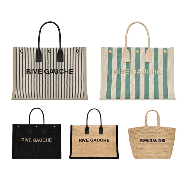

Vintage canvas Rive Gauche shopping bags Womens yslity Luxury handbag Shoulder crossbody tote bag mens large capacity Pocket Travel Weave clutch Designer Bag purse, White