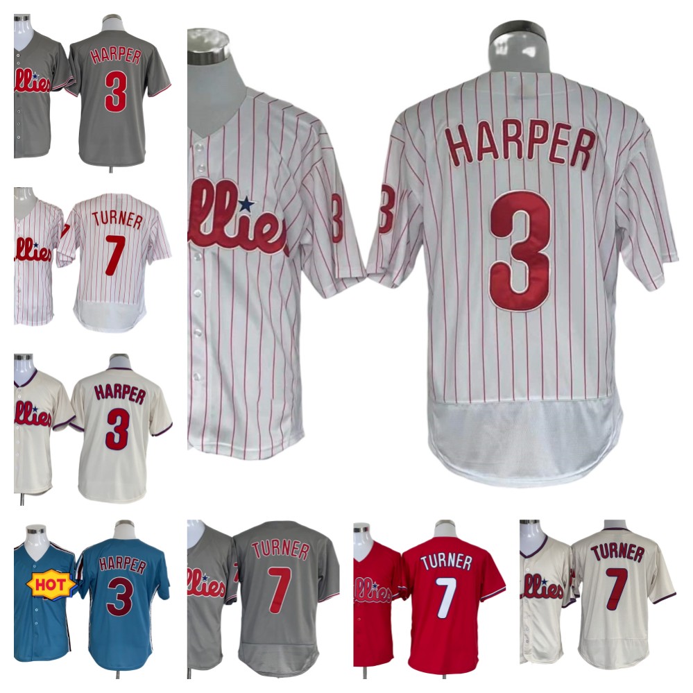 

Top Quality S-3XL Philadelphia Baseball jerseys 3 Bryce Harpe 7 Trea Turner Mens