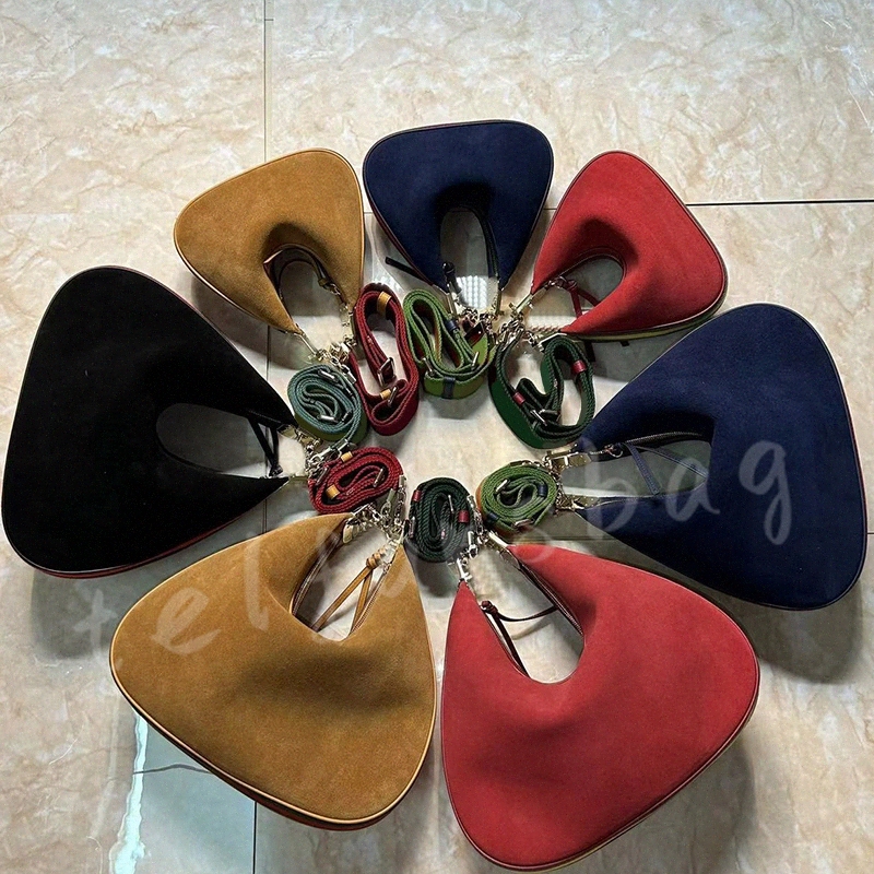 

Attache Shoulder Bag Suede Leather Designer Women Crescent Moon G Shaped Hook Closure Crossbody Zipper Hardware Luxury Handbag PurseIk1G#