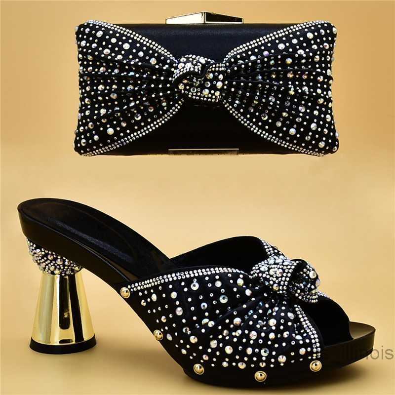 

Dress Shoes Italian Shoe and Bag Set for Party In Women Matching Shoe and Bag Set Decorated with Rhinestone Designer Shoes Women Luxury 2018, Black only shoes