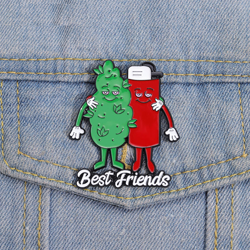 

Best Friends Enamel Pins Custom Tobacco Leaf Lighter Brooches Lapel Badges Plant Jewelry Gift for Partner Friends, As picture