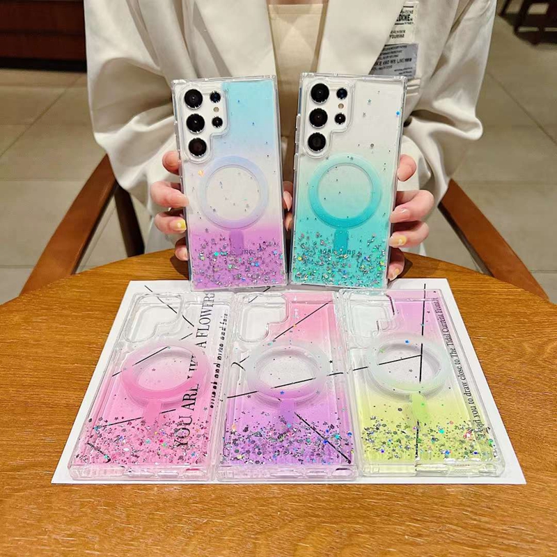 

S23 Cases Magnet Wireless Charging For Iphone 14 Plus 13 Pro Max 12 11 Samsung S22 Ultra Bling Gradient Hard Arcylic PC TPU Confetti Sequins Clear Magnetic Cover Skin, Pls let us know the color you want